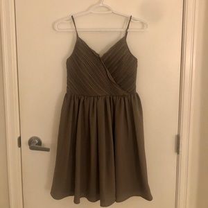 Taupe/grey silk pleated dress